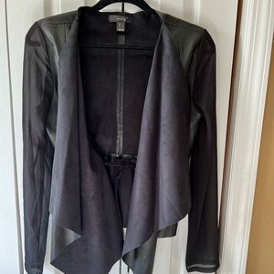 Faux leather blazer with shear sleeves